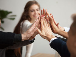 Motivated Successful Business Team Giving High Five, Happy Young